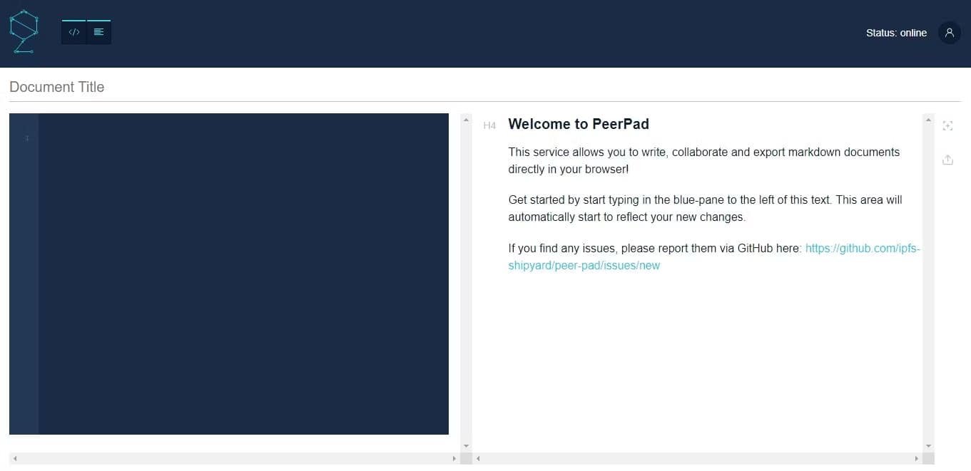 Trang web phi tập trung Peerpad